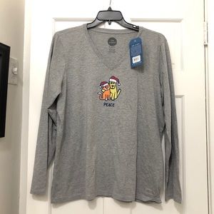 NWT LIFE IS GOOD DOG CAT CHRISTMAS SANTA LONG TEE